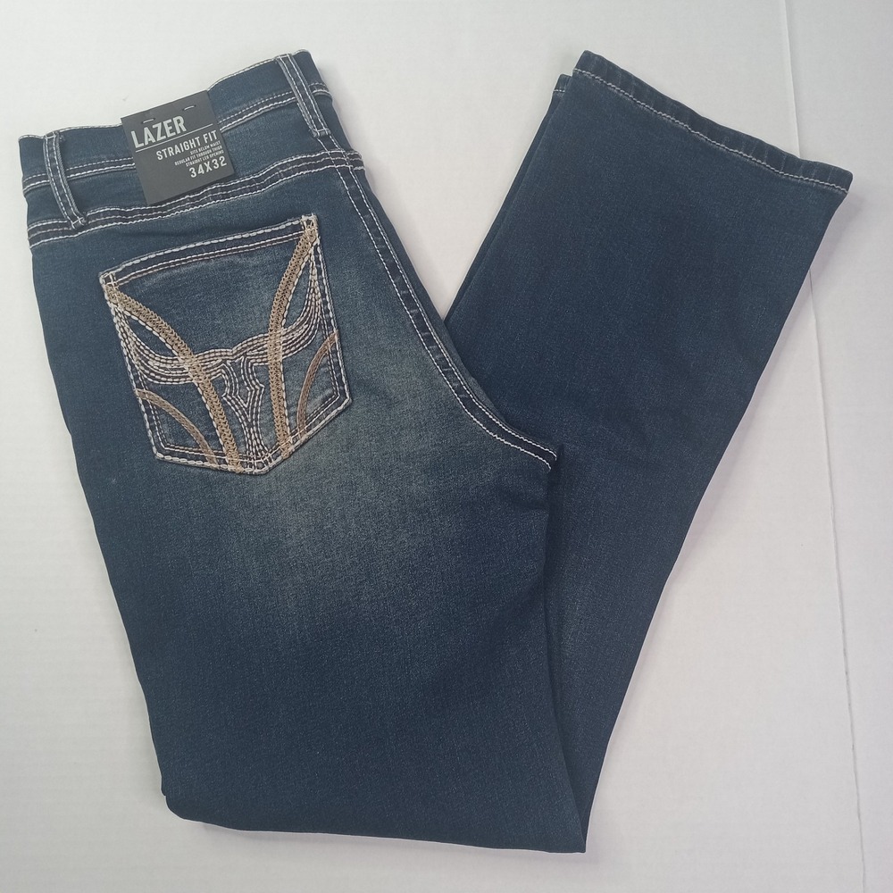 Lazer Straight Fit Jeans Men's Size 34x32 Blue Sits Below Waist Straight Leg